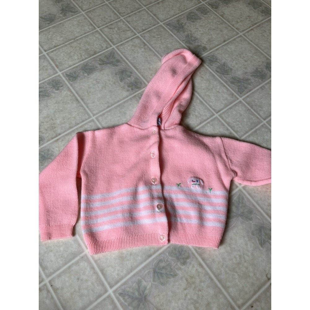 Vintage Tiny Togs Mervyns Girls 4T Knit pink embroidered bunny Button Cardigan